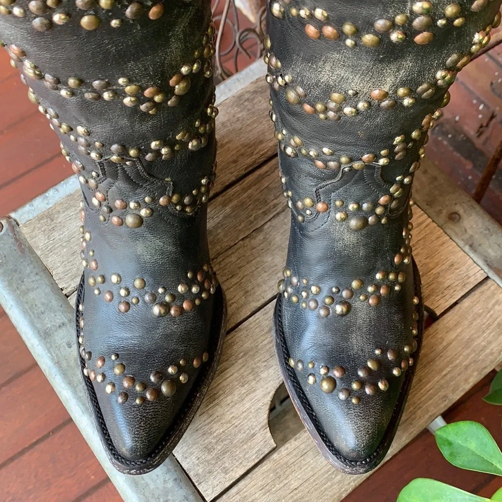 OLD GRINGO Rare Tall Studded Black Leather Cowgirl Western Boots Size 6 - Picture 9 of 12